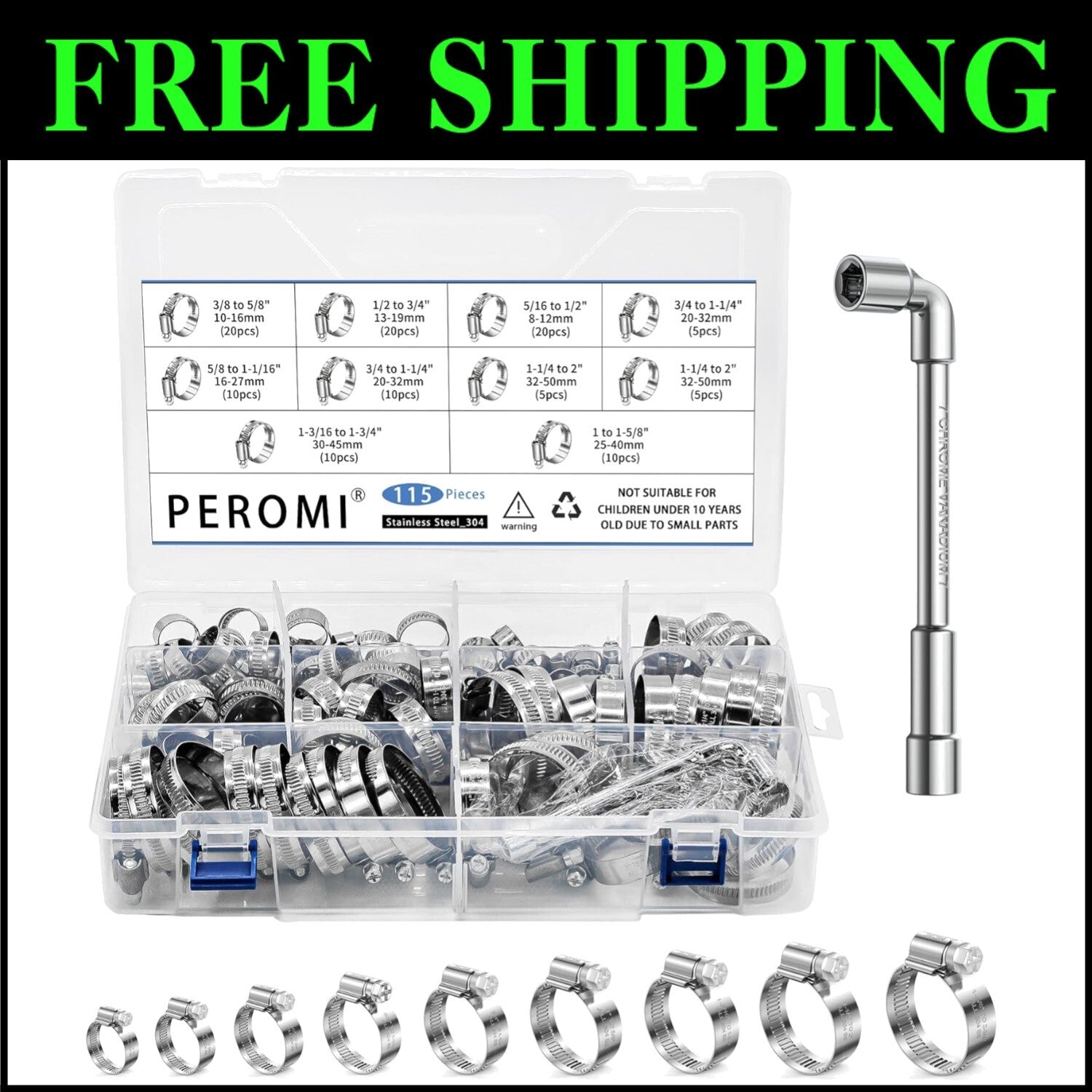 High-Strength Stainless Steel Hose Clamps - 115pcs with Rolled Edge Protection