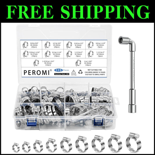 High-Strength Stainless Steel Hose Clamps - 115pcs with Rolled Edge Protection