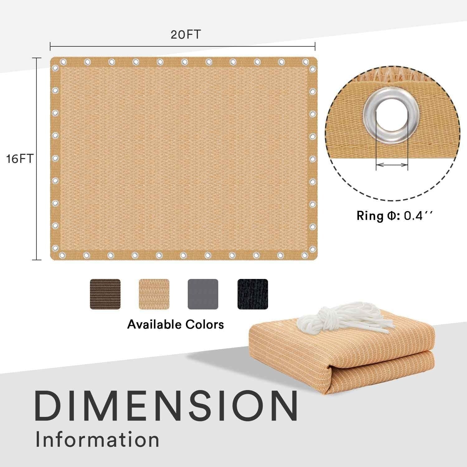 Waterproof 90% UV Protection Sun Shade Cloth with Grommets - 16' x 20' Wheat