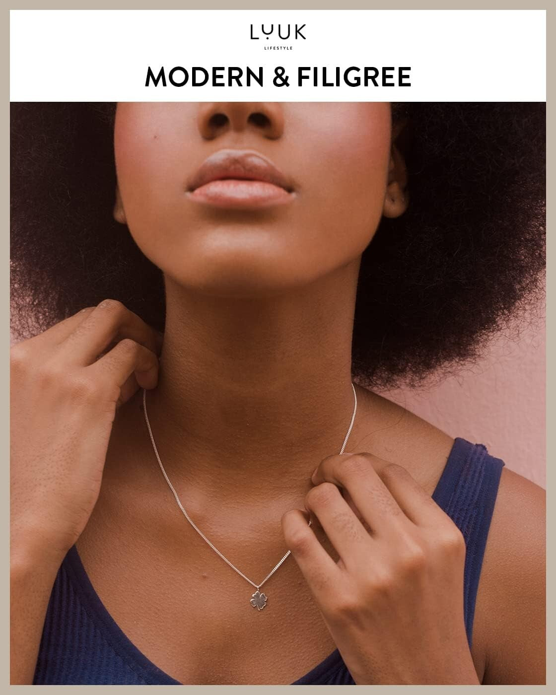 925 Sterling Silver Filigree Necklace with Lucky Clover Pendant - Adjustable 20"