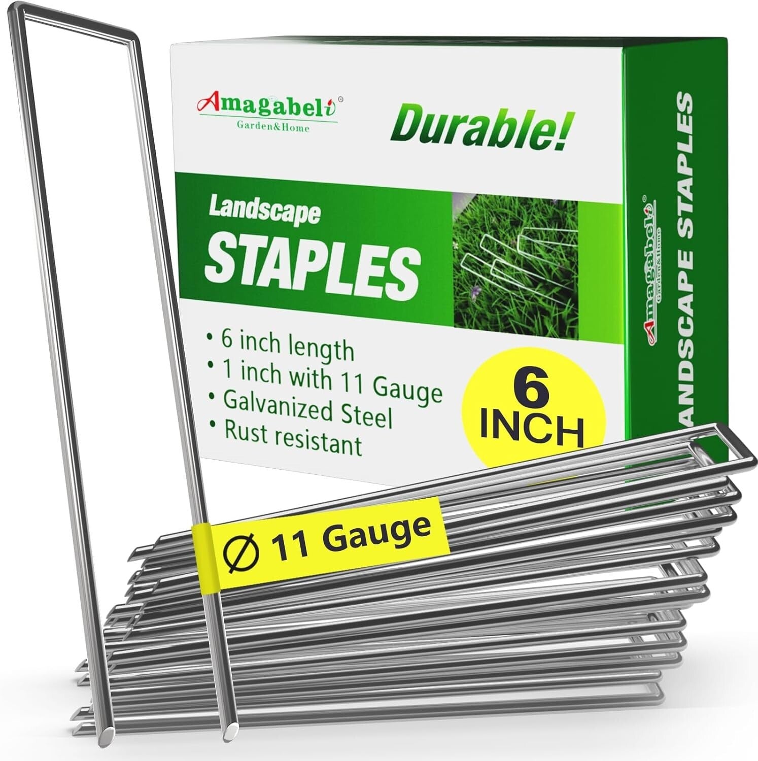 500 Pack Heavy-Duty Galvanized Landscape Staples, 6 Inch 11 Gauge Garden Stakes
