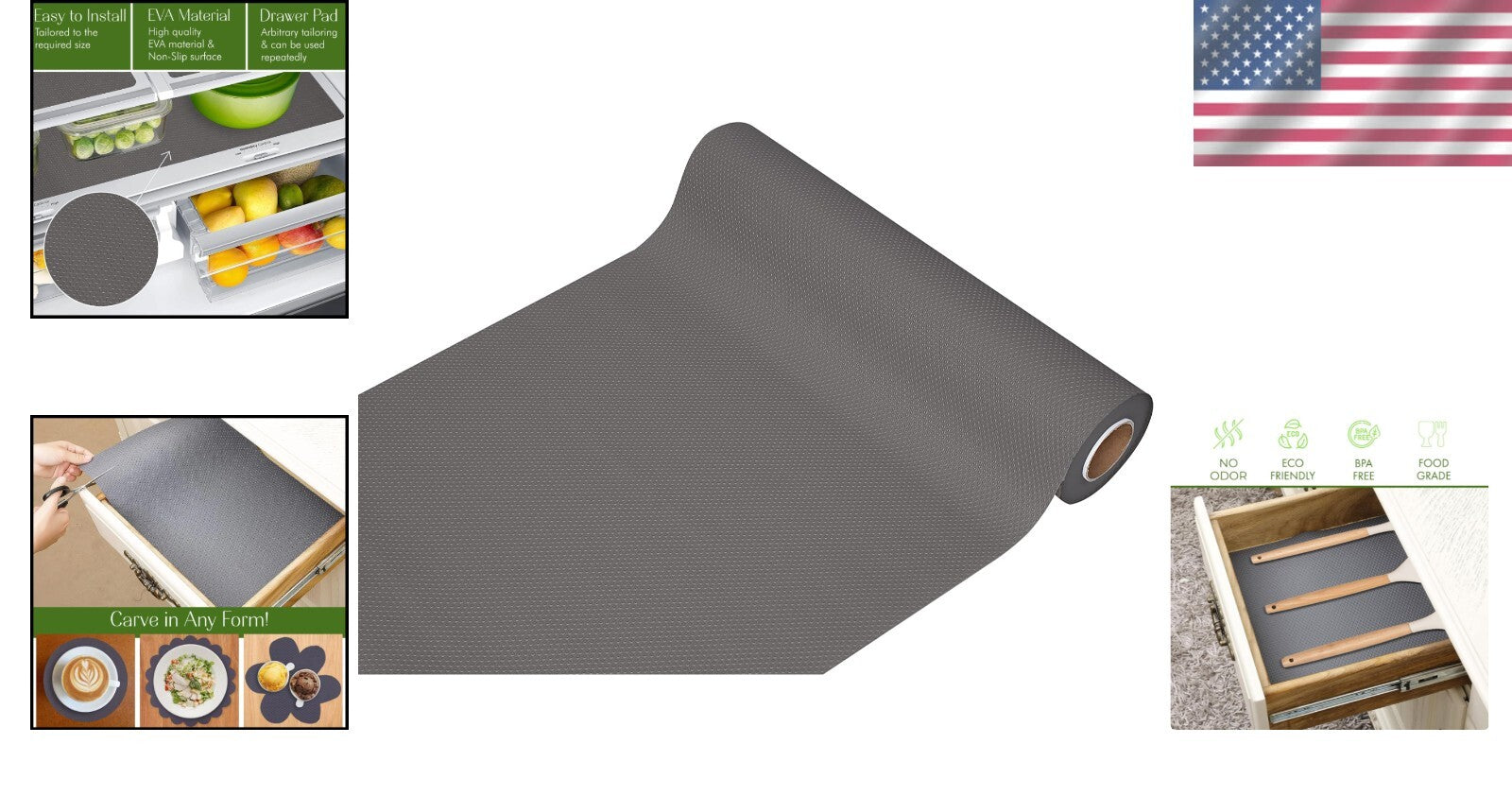 Quality Non-Slip 17.7" x 33' Shelf Liner - Easy Clean Grey Cabinet Protector