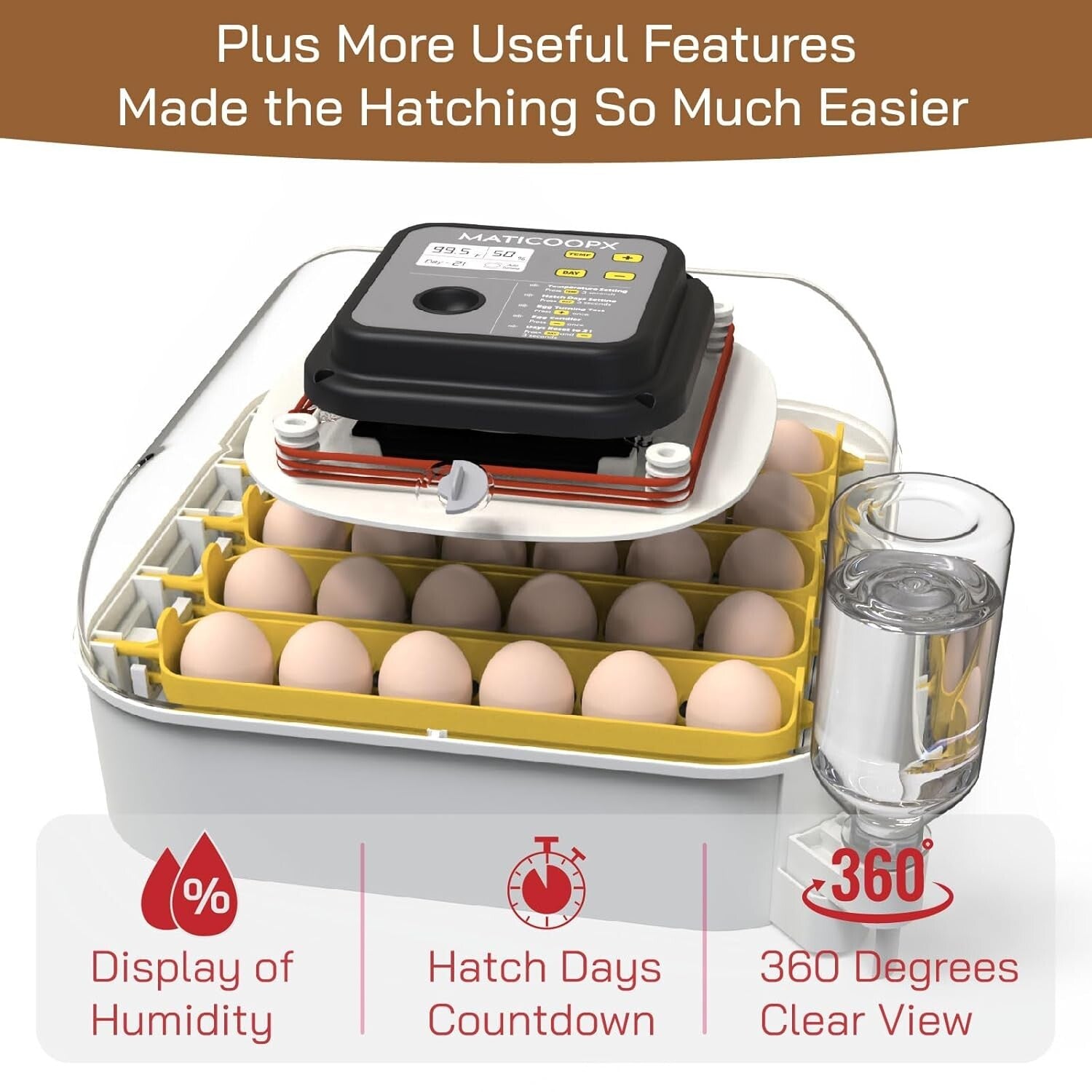 Advanced 30 Egg Incubator with Built-In Candler and External Water Refill