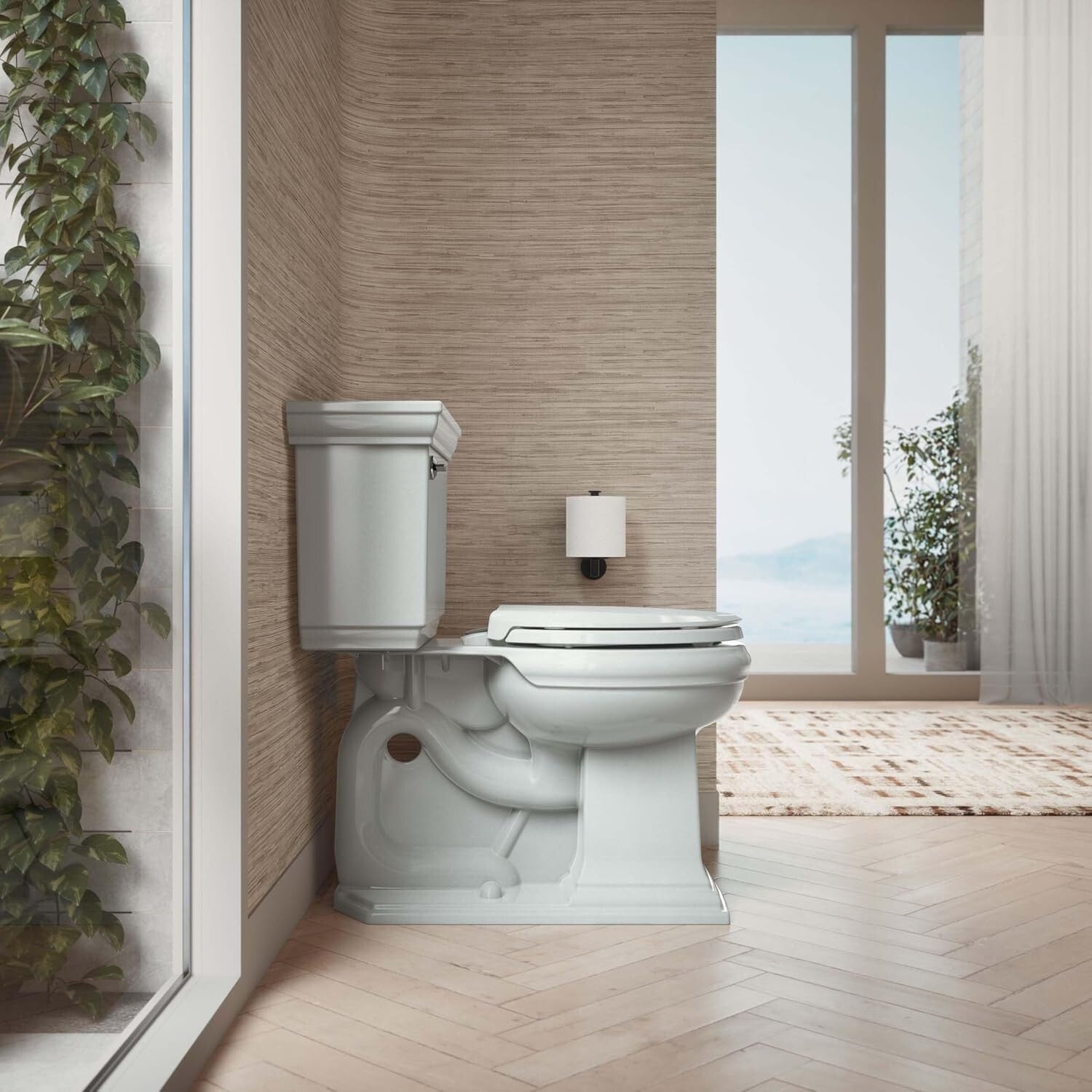 Stylish Ice Grey Round Toilet Seat with Secure Grip-Tight Installation Hardware