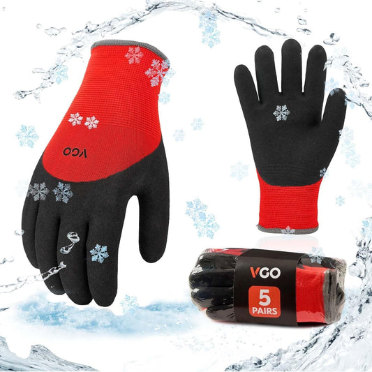 5 Pairs Double Lined Winter Work Gloves with Durable Grip for Cold Conditions