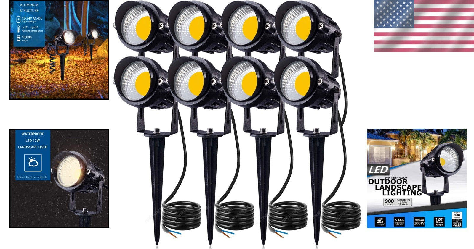 8-Pack Modern Round Waterproof Pathway Lights with 900 Lumens Brightness