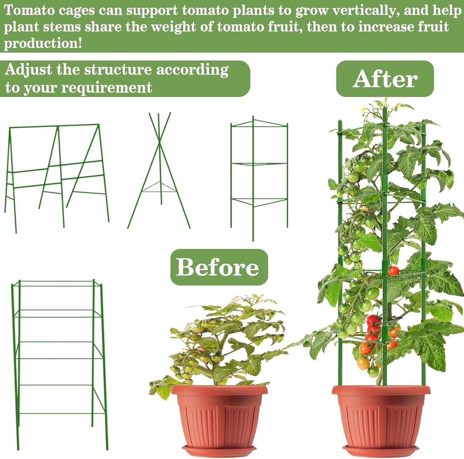 Premium 8-Piece Triangular Tomato Cages - Adjustable & Sturdy Plant Support