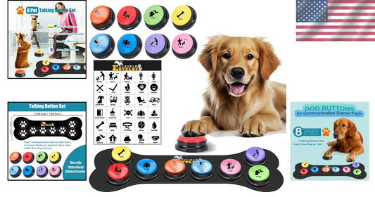 Interactive Dog Communication Button Starter Pack - 8 Colors with Scene Stickers
