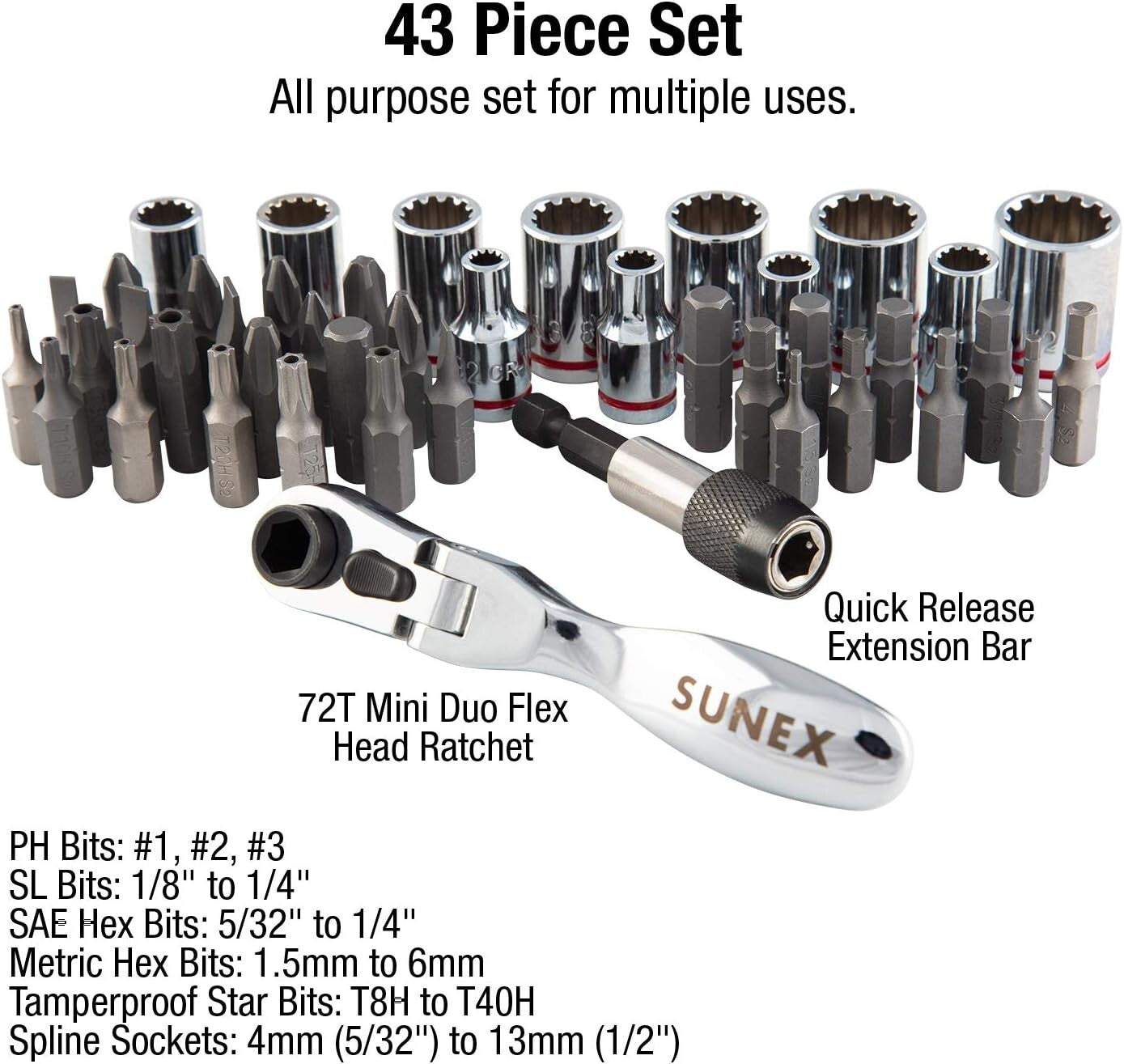 44-Piece Mini Dual Flex Head Ratchet & Socket Set in Compact Aluminum Case
