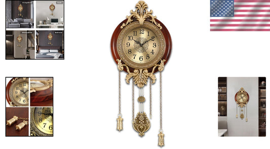 Stylish Brown Wall Clock with Pendulum – Silent, Battery Operated Elegance