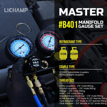 Load image into Gallery viewer, 4-Valve Automotive AC Gauge Set for R1234YF &amp; R134A Refrigerants - Heavy Duty