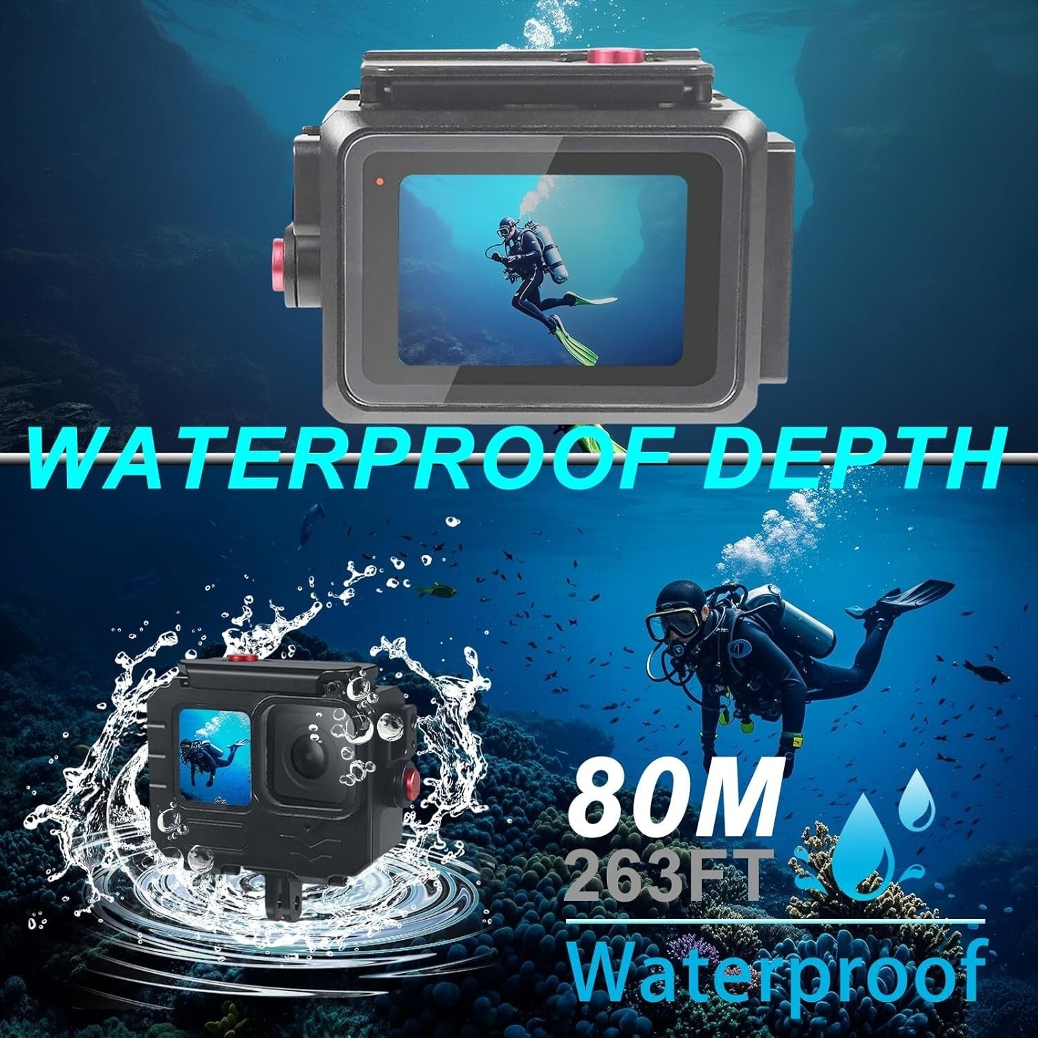 GoPro Hero 13/12/11/10/9 Waterproof Case with Handlebar Mount - Max Depth 263FT