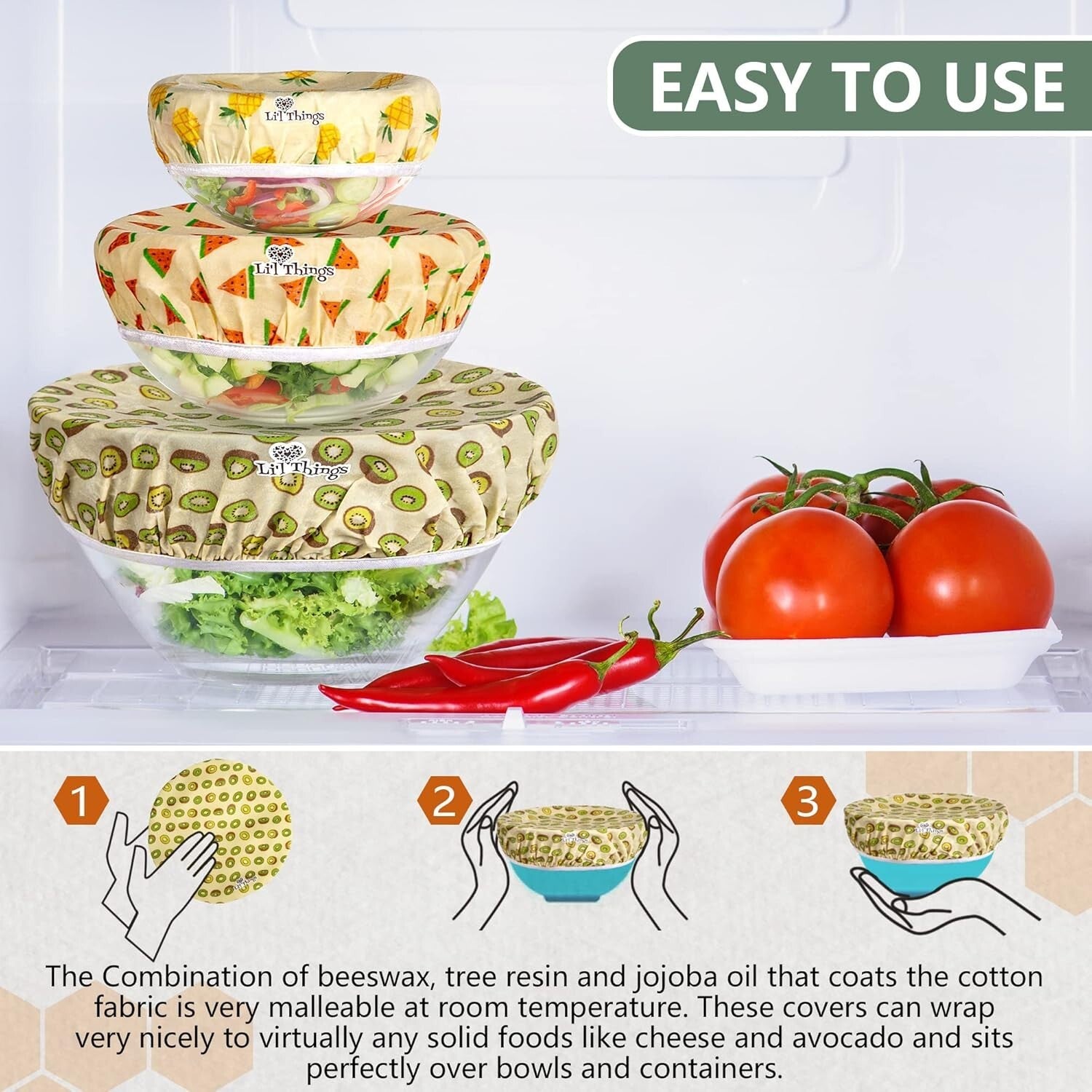 Fruity Theme Beeswax Food Covers - Elastic, Reusable, and Eco-Friendly Solution
