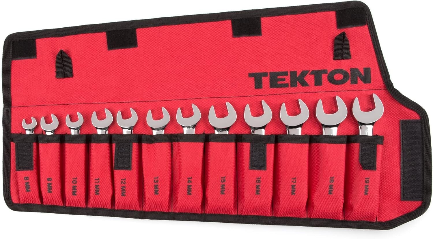 Efficient Stubby Wrench Set (8-19 mm) - 12-Piece with Roll-Up Storage Pouch