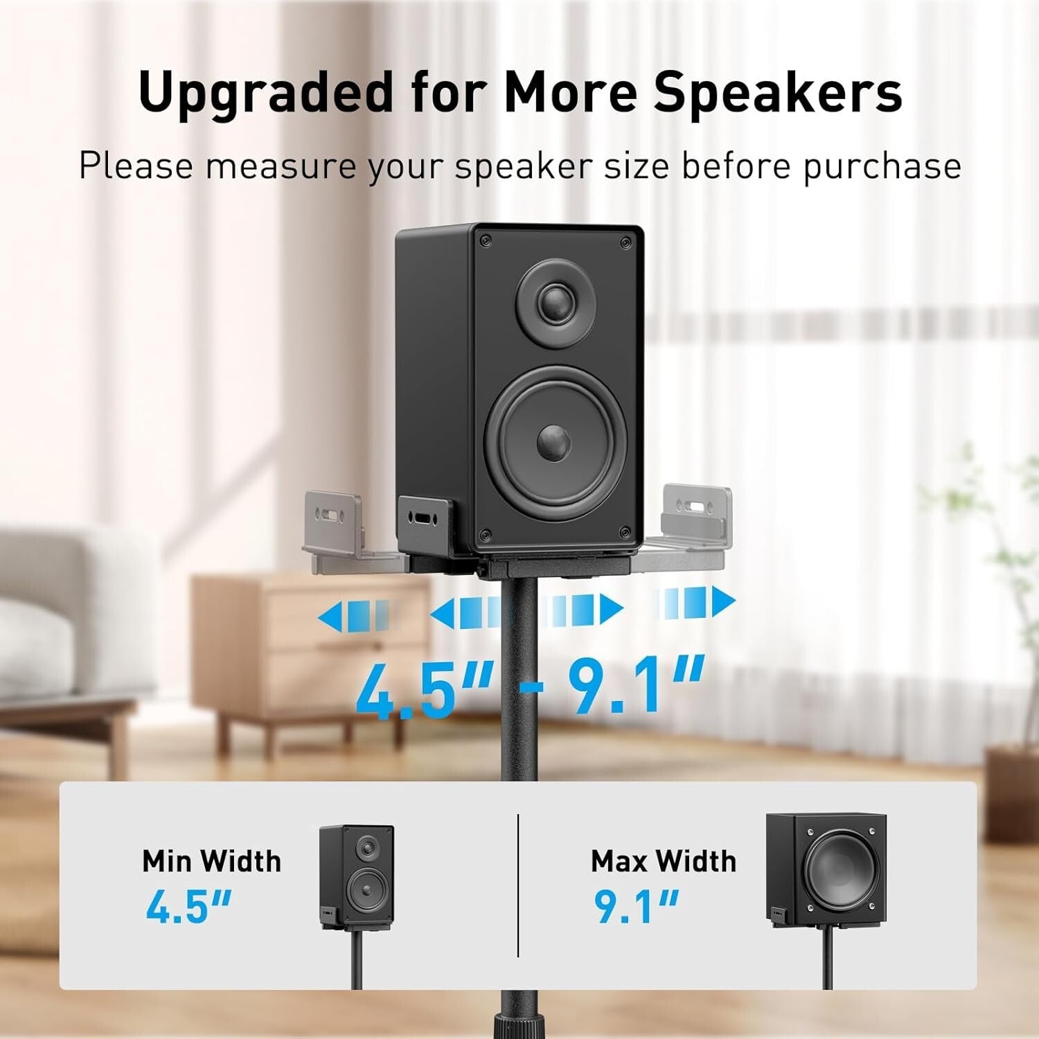 Speakers on Stands: Height Adjustable from 33.3" to 45.1" for Superior Sound