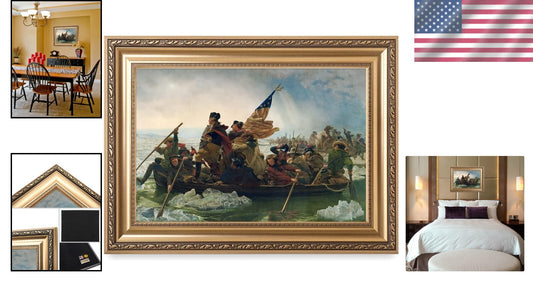 Framed Emanuel Leutze 'Washington Crossing the Delaware' Giclee Art – 30x22