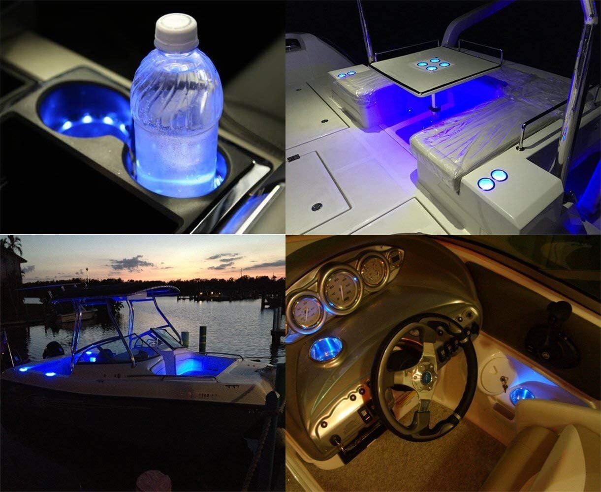 Premium 4Pcs LED Drink Holders with Drain - Perfect for Boats, RVs, and Trucks