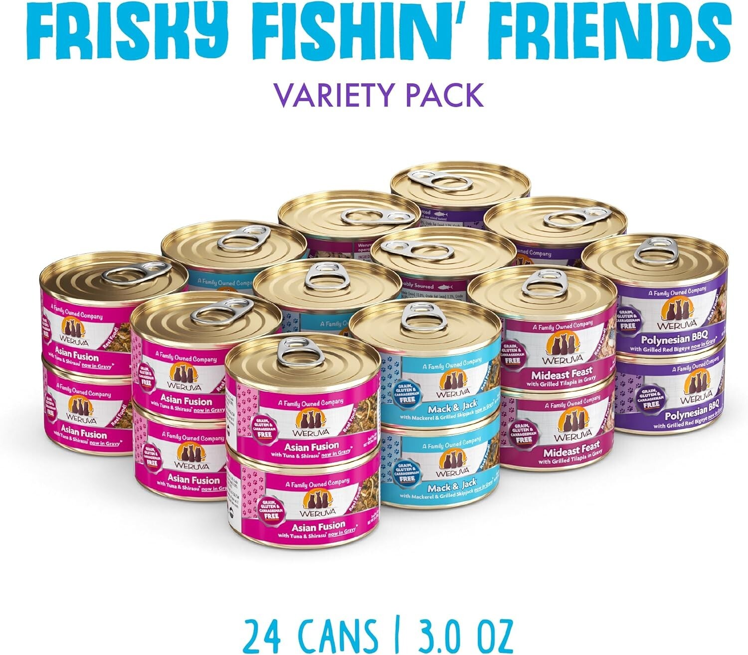 Frisky Fishin' Friends Wet Cat Food Variety Pack - 24 Cans of Seafood Delights