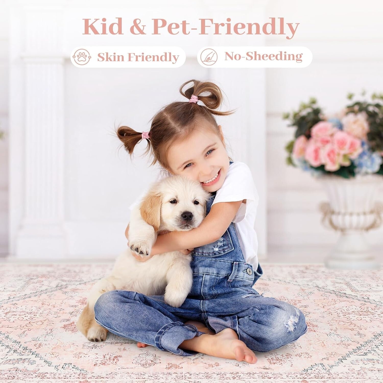 Beautiful Pink Medallion Area Rug 8x10 - Bohemian Floral Carpet for Indoor Use