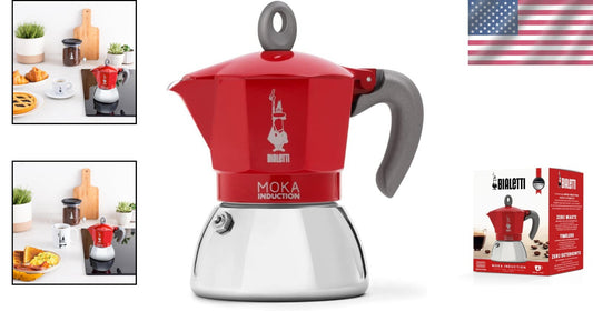 Moka Induction Espresso Pot - 150ml Capacity, Reusable Filter, Red Elegance