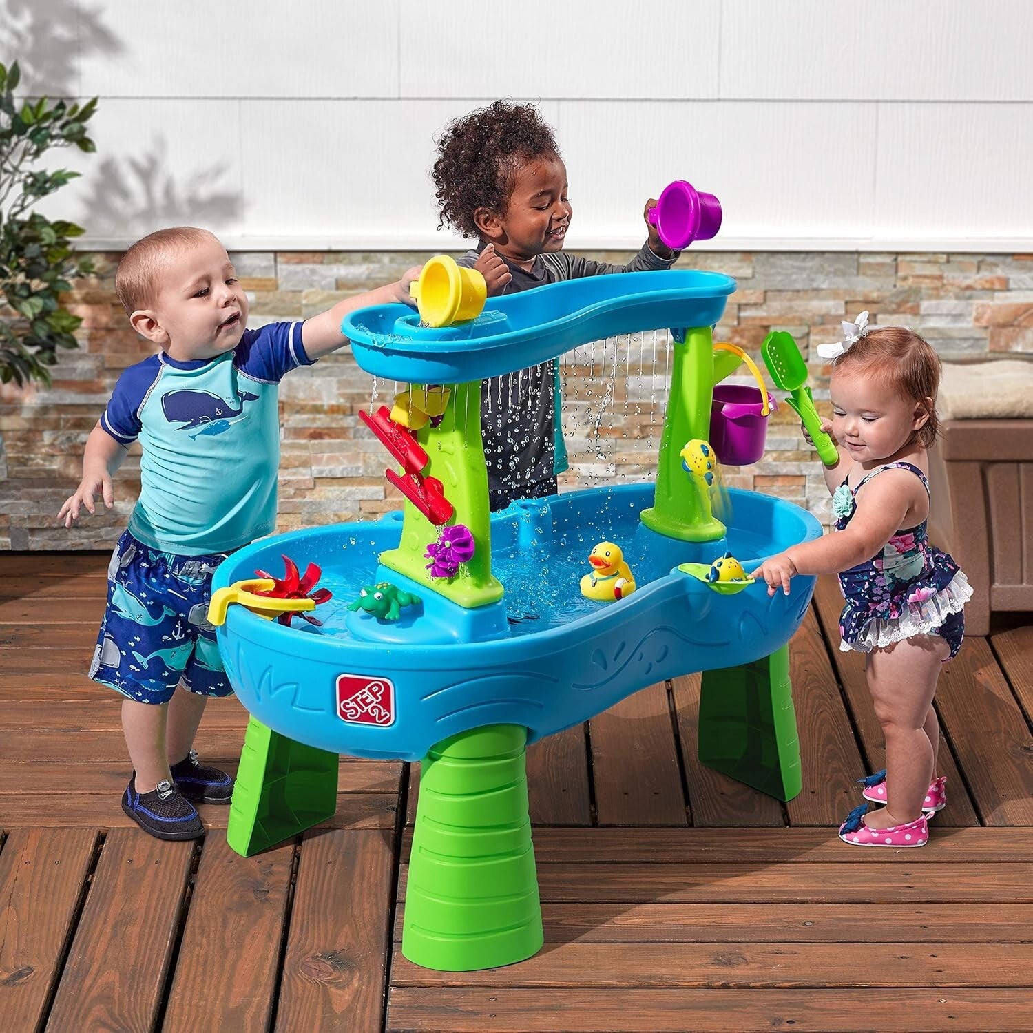Durable Toddler Water & Sand Table with Rain Shower & Slides for Summer Fun