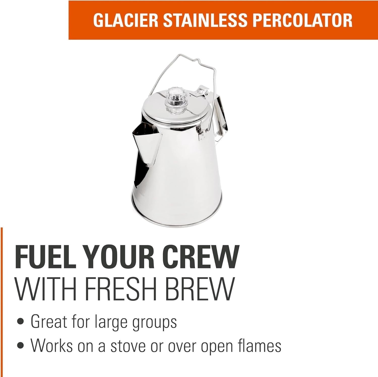 Ergonomic Glacier Stainless Steel Coffee Percolator - 36 Cups for Any Adventure