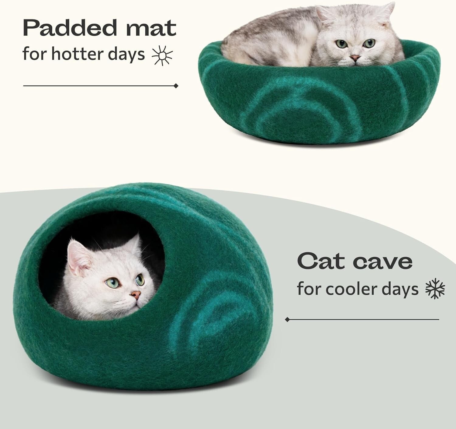 Sleek Dual-Use Cat Cave - 100% Wool Hideaway and Sleep Space for Indoor Cats