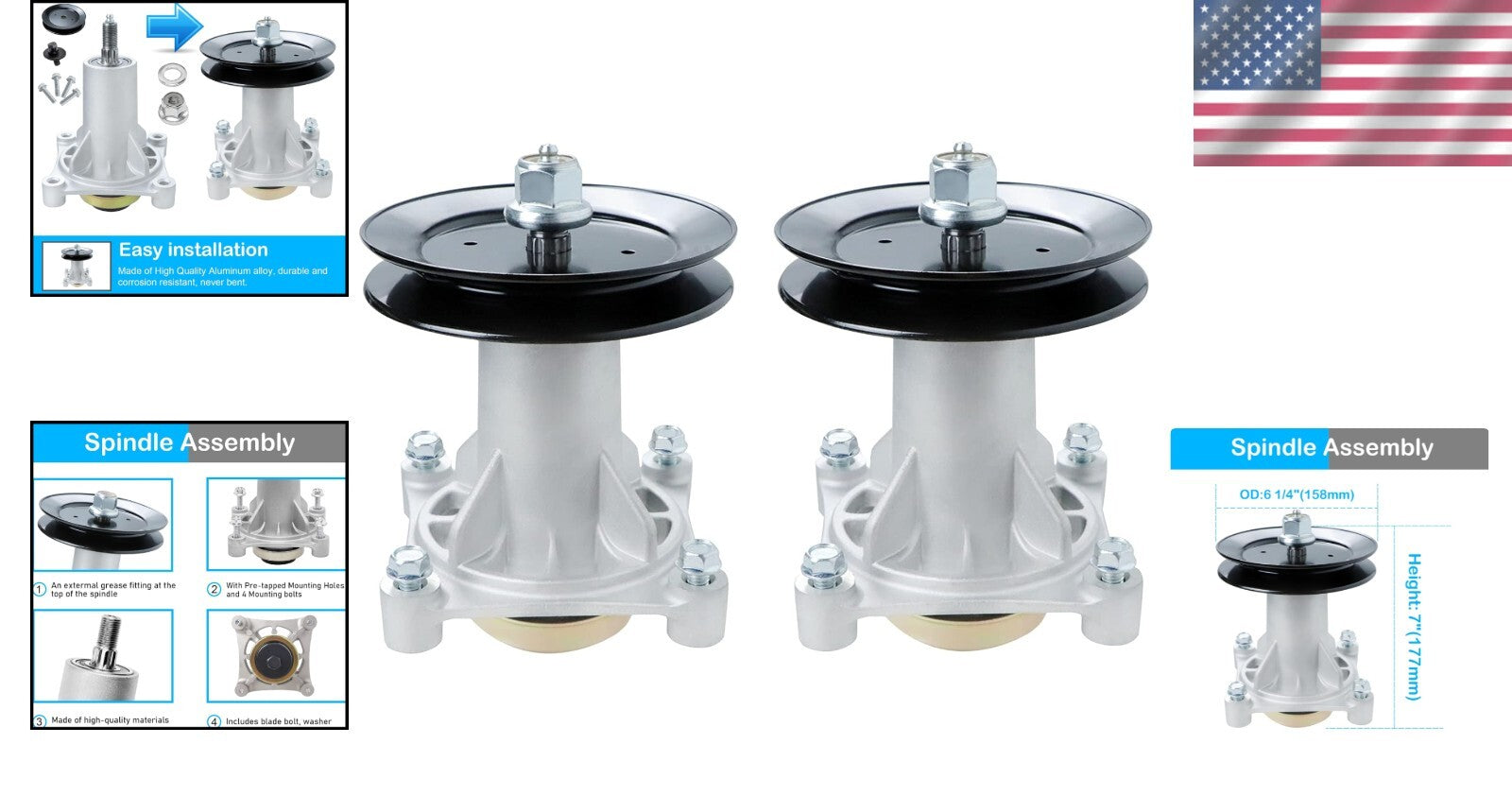 Efficient 2-Pack Spindle Assembly & Pulley for AYP 42", 46", 48", 54" Mowers
