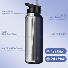 Load image into Gallery viewer, Portable 40oz Insulated Water Bottle with Straw &amp; Spout Lids - Ideal for Sports