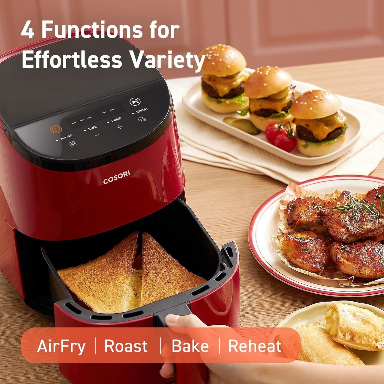 Dishwasher Safe 2.1 Qt Air Fryer in Red - 4 Cooking Functions, Perfect Gift