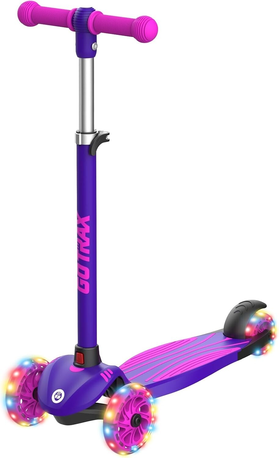 Purple Kids Kick Scooter - 3 Adjustable Heights, LED Wheels, Lightweight Design