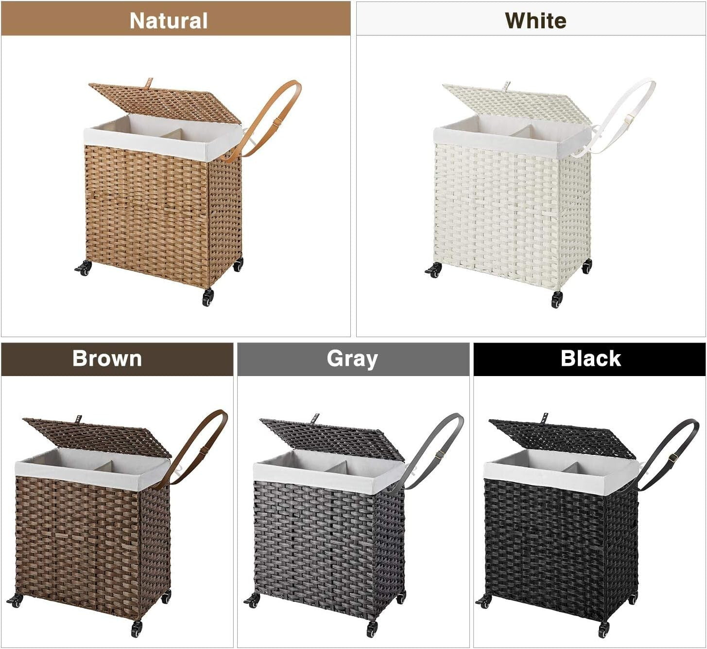 Elegant 110L Divided Laundry Basket with Wheels - Waterproof and Easy-Clean