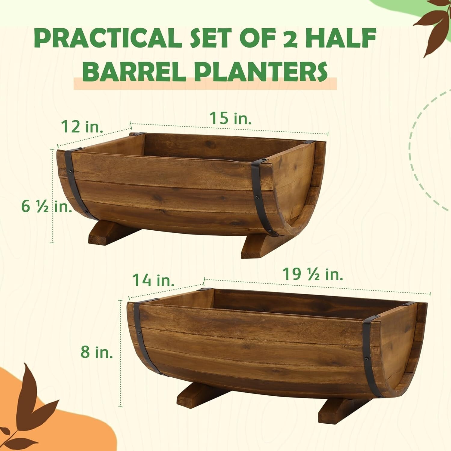 Durable Half Barrel Planters Set of 2 with Legs - Perfect for Outdoor Plants