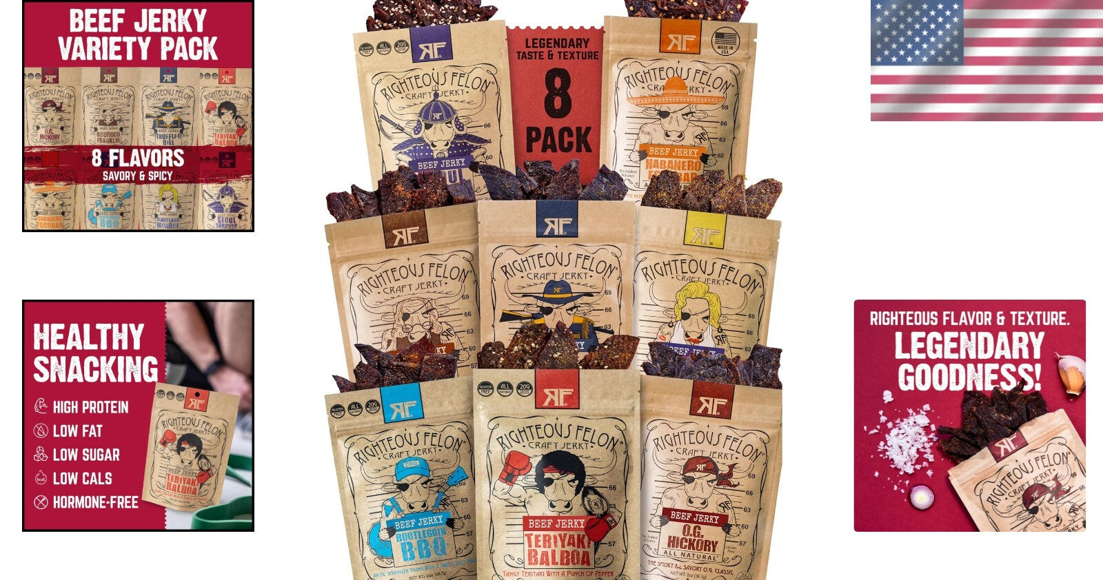 Gourmet Beef Jerky Variety Pack - Gluten-Free & High Protein Sampler 8 Pack