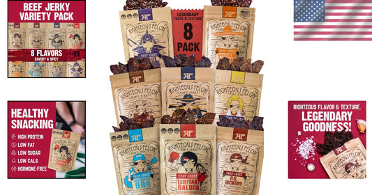 Gourmet Beef Jerky Variety Pack - Gluten-Free & High Protein Sampler 8 Pack