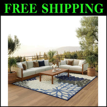 Load image into Gallery viewer, Stain-Resistant Blue Multicolor 9' x 12' Floral Outdoor Rug – Durable &amp; Stylish
