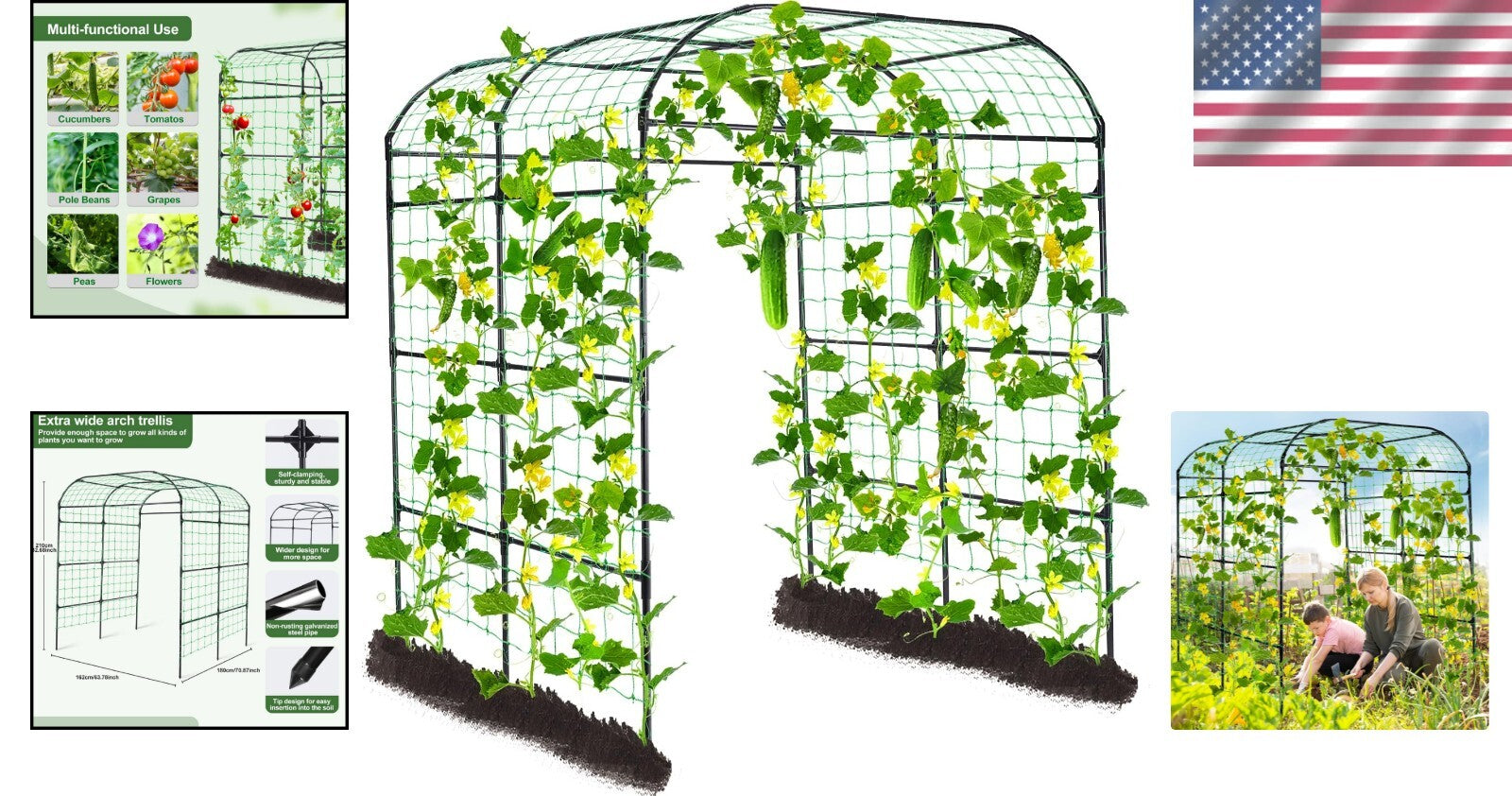 Durable Metal Arbor Trellis with Netting for Vertical Gardening & Plant Support