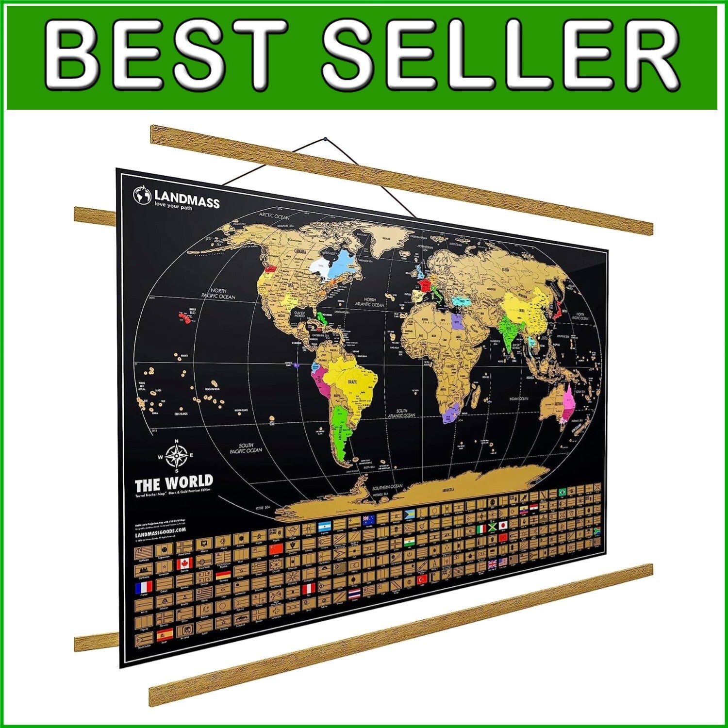 Explore the World - Extra Large Scratch Off Map 36x24 with Elegant Wood Frame