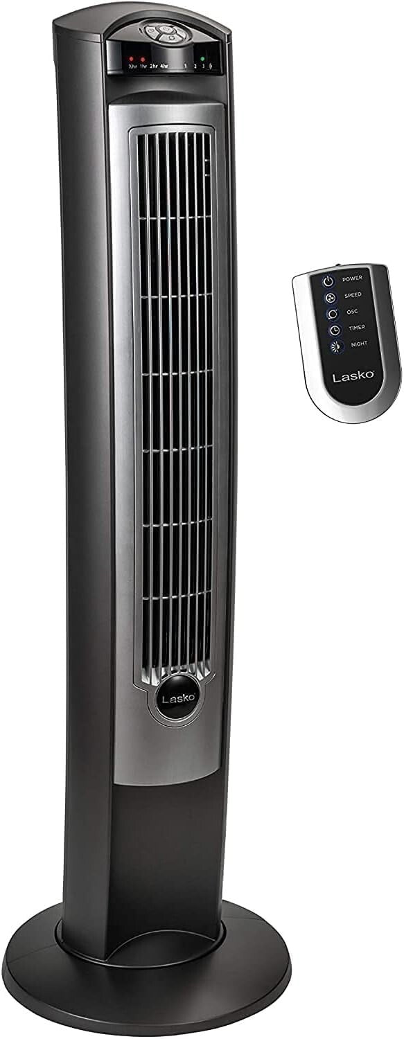 42-Inch Silver Oscillating Tower Fan with Remote - Quiet and Stylish Airflow