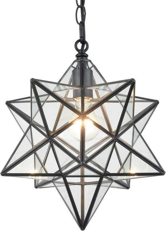 Handcrafted 16'' Clear Moravian Star Hanging Light - Vintage Modern Flair