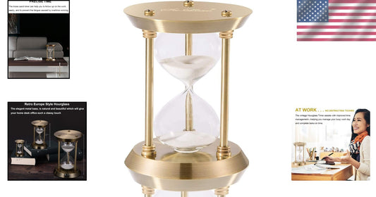 60 Minute Brass Sand Timer - Vintage Hourglass Clock for Productivity & Style