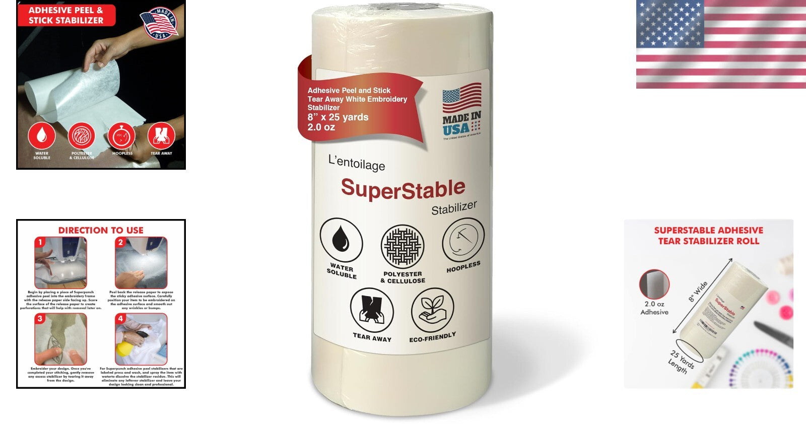 Self-Adhesive Tear Away Stabilizer Roll - 8-Inch x 25-Yard, No Residue Finish