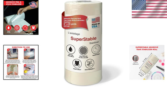 Self-Adhesive Tear Away Stabilizer Roll - 8-Inch x 25-Yard, No Residue Finish