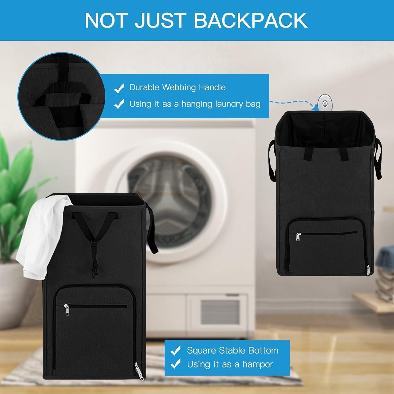 Large Durable Backpack Hamper with Zipper and Drawstring Closure for Easy Use