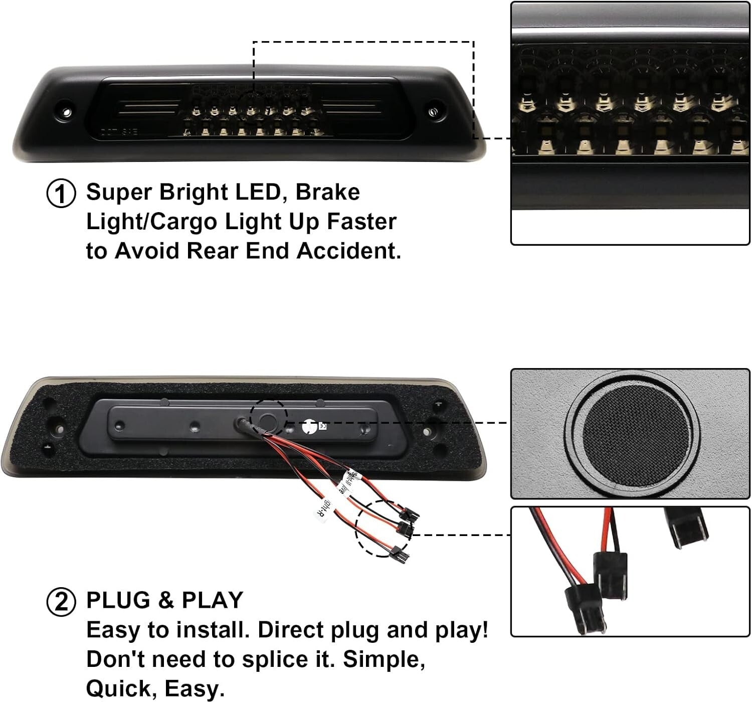 Super Bright LED High Mount Brake Light for F150 2009-2014, Waterproof Design