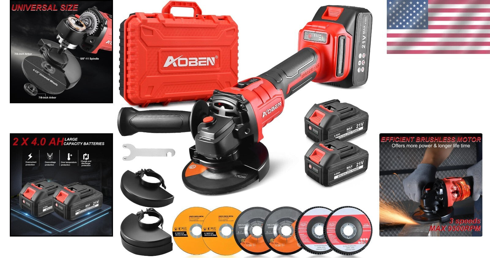 Cordless 4-1/2 Inch Angle Grinder with Brushless Motor & 2 Batteries Included