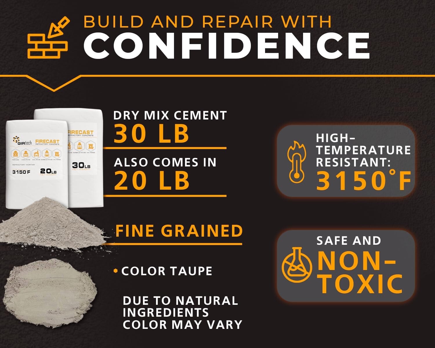 Fireproof 30 Lbs Refractory Cement - FireCast Mix for Durable Heating Solutions