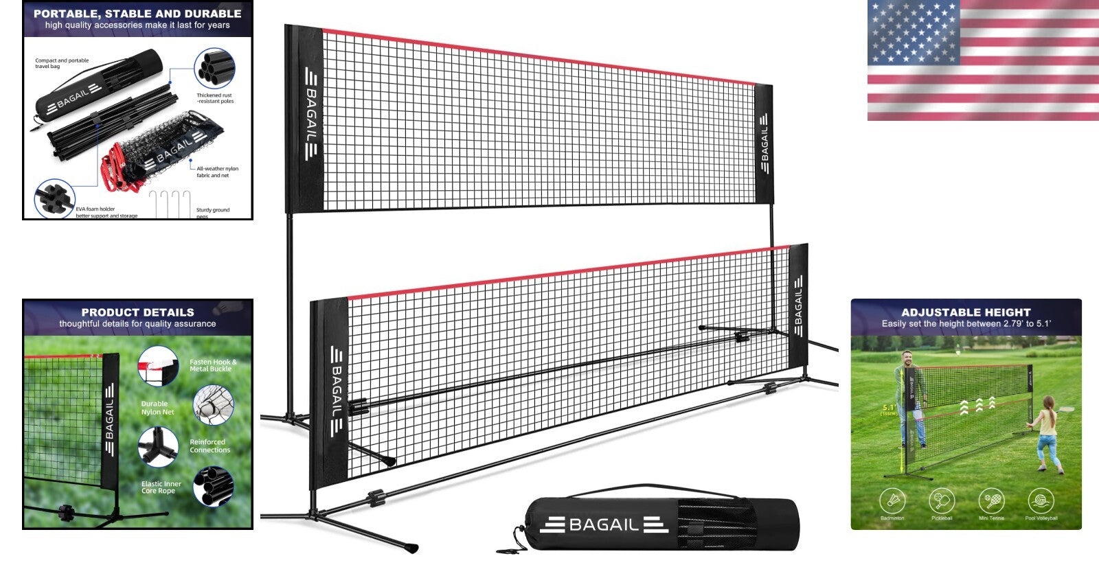 Durable 14ft Adjustable Sports Net - Perfect for Badminton, Tennis, and More