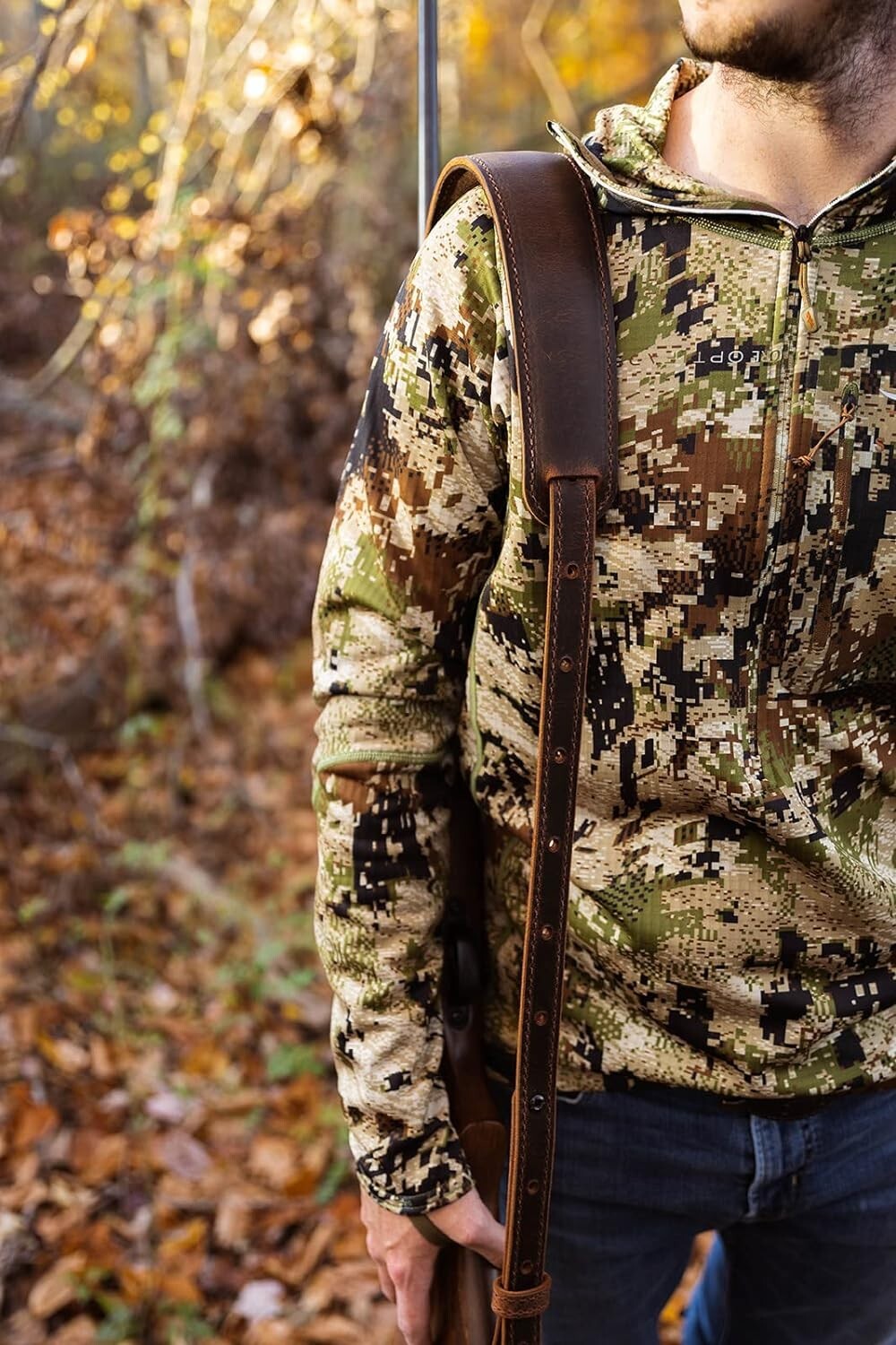 Classic Buffalo Leather Rifle Sling - Secure Carry with Stylish Accent Stitching