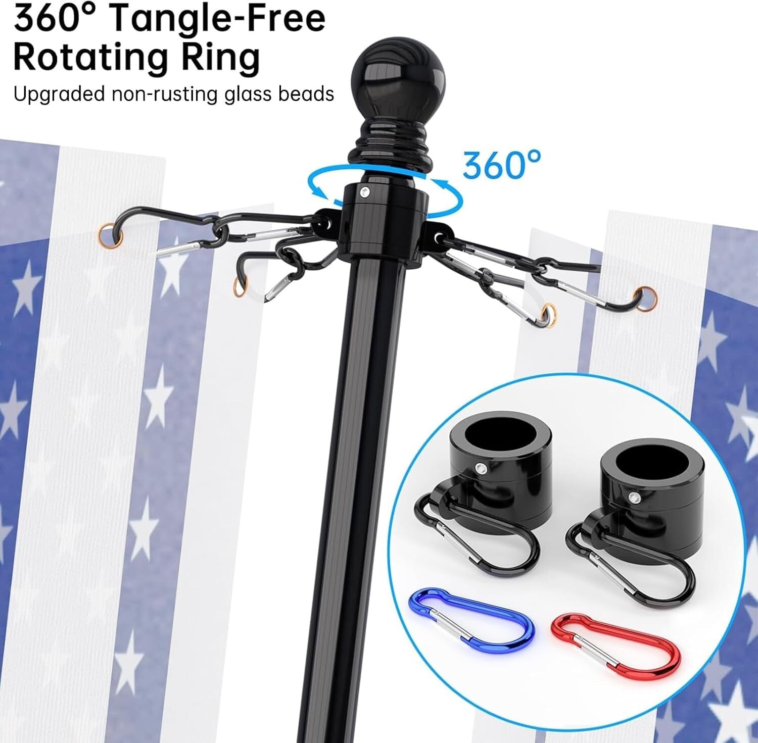 Dual-Flag Pole Set - 6 FT Adjustable Stainless Steel with Tangle-Free Design